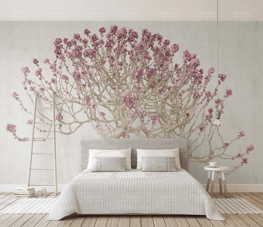 MinimalisticDecor.com-Large Pink 3D Tree Wallpaper Murals - Transform Your Walls