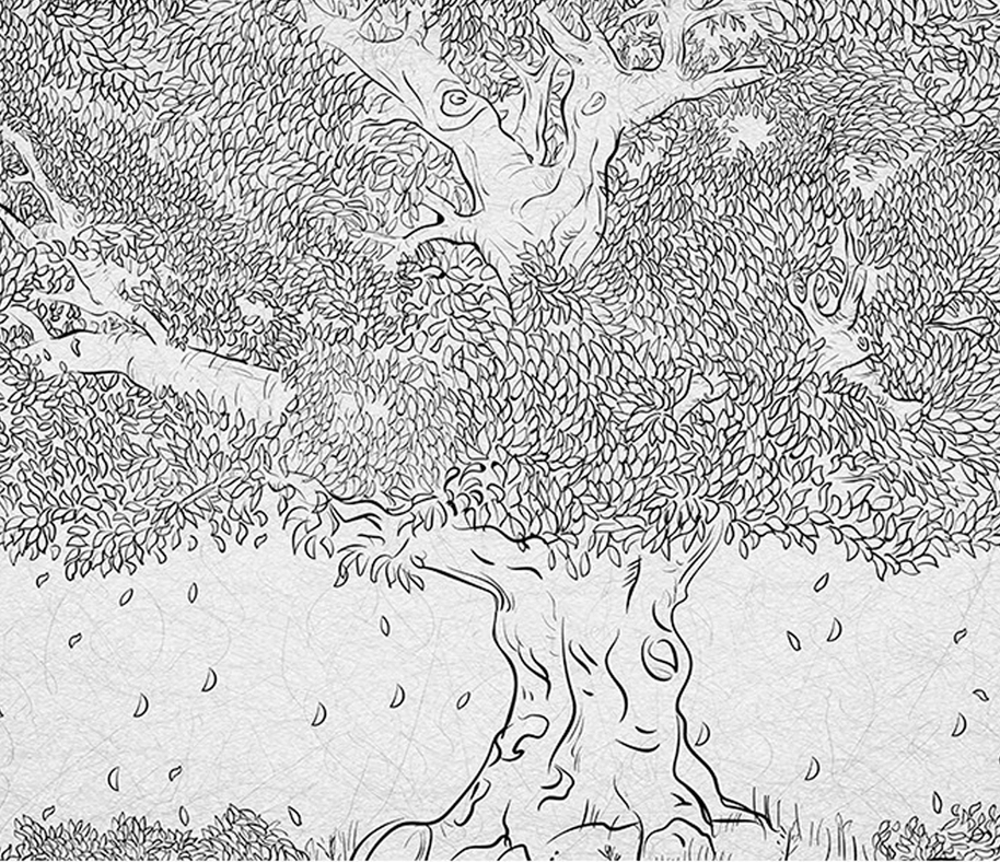 MinimalisticDecor.com-Large Tree Sketch Wallpaper Murals - Transform Your Space