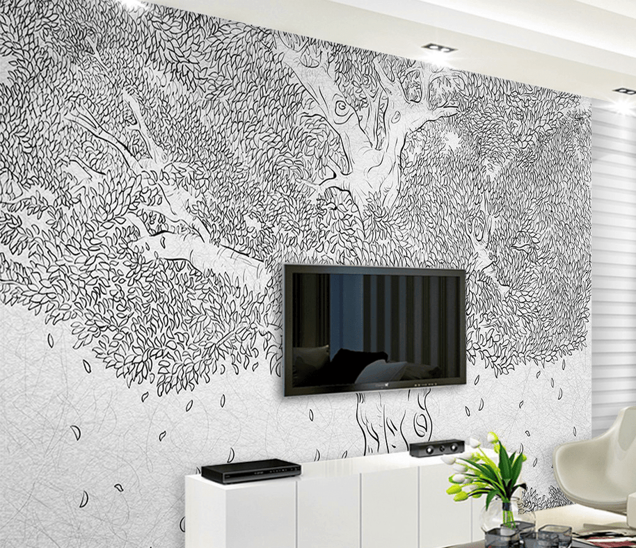 MinimalisticDecor.com-Large Tree Sketch Wallpaper Murals - Transform Your Space