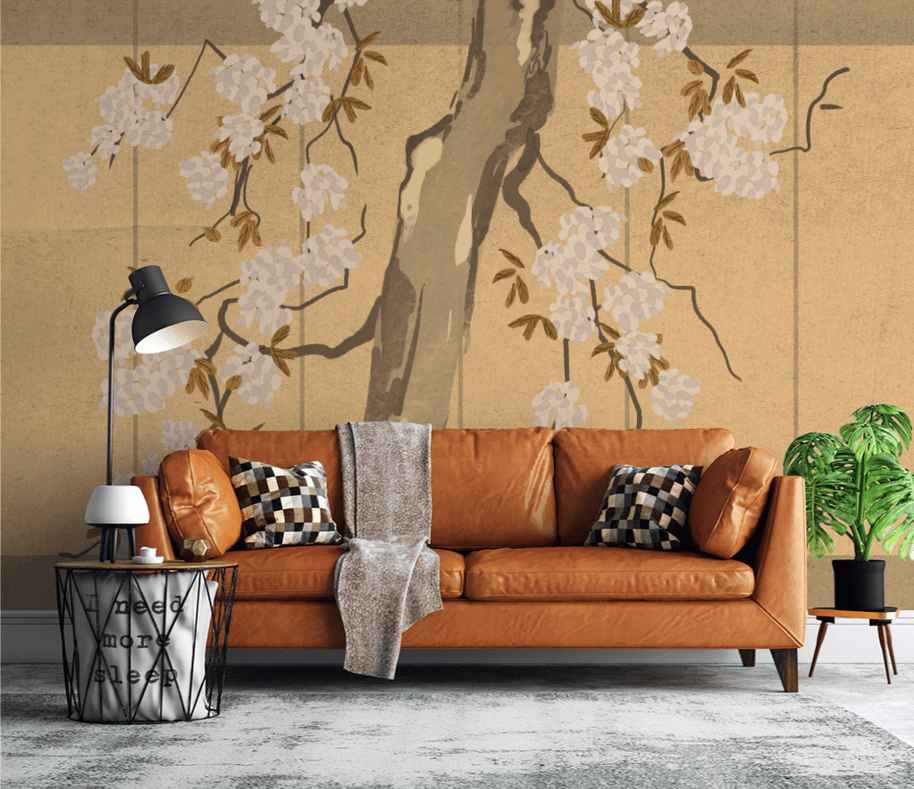 MinimalisticDecor.com-Large Tree Wallpaper Murals - Yellow Theme Tree Design