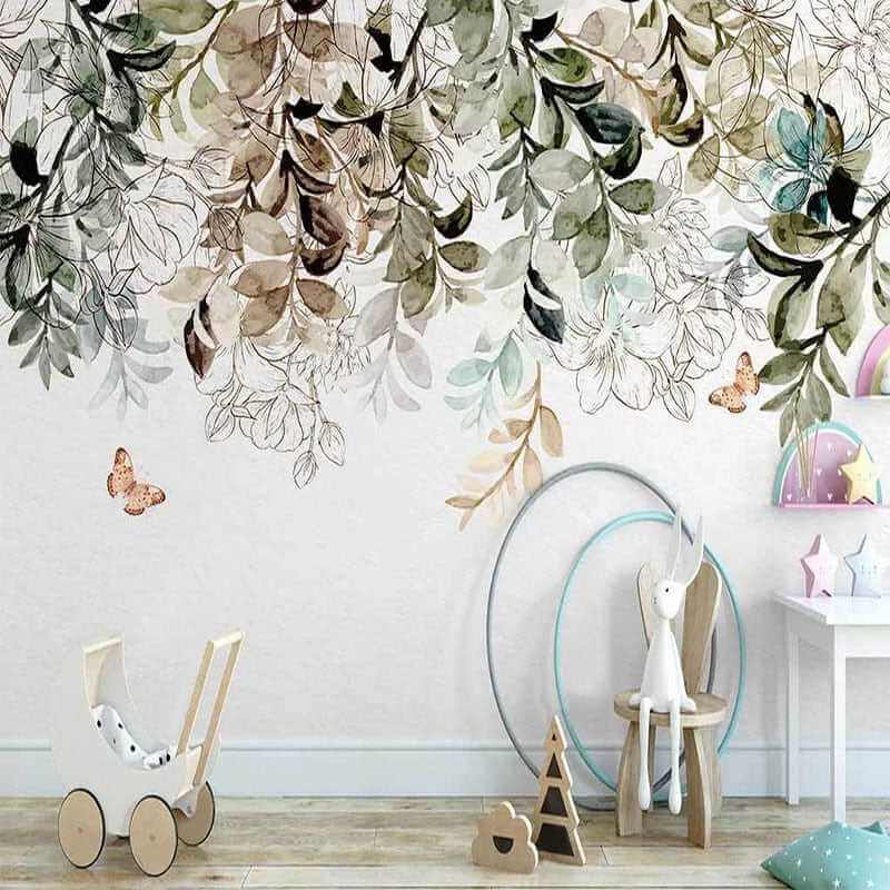 MinimalisticDecor.com-Leaf Butterfly Flower Wallpaper for Home Wall Decor