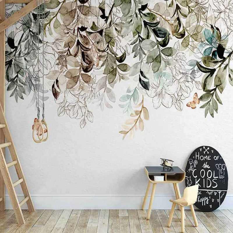 MinimalisticDecor.com-Leaf Butterfly Flower Wallpaper for Home Wall Decor