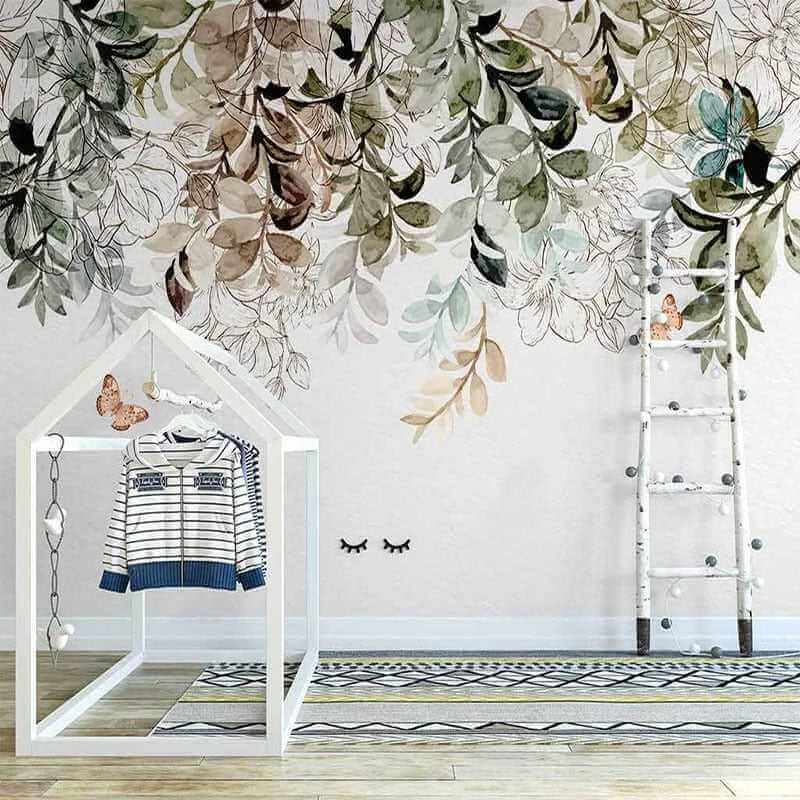 MinimalisticDecor.com-Leaf Butterfly Flower Wallpaper for Home Wall Decor