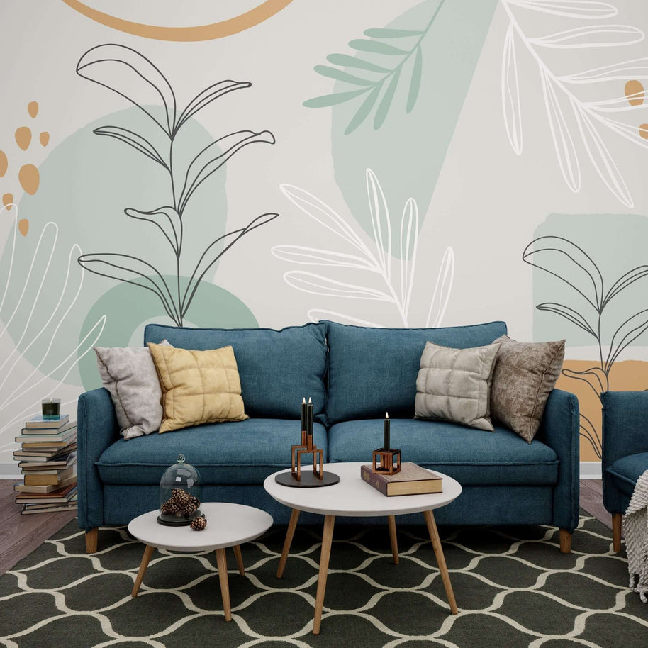 MinimalisticDecor.com-Leaf Sketch Wallpaper Mural: Enhance Your Walls with Style