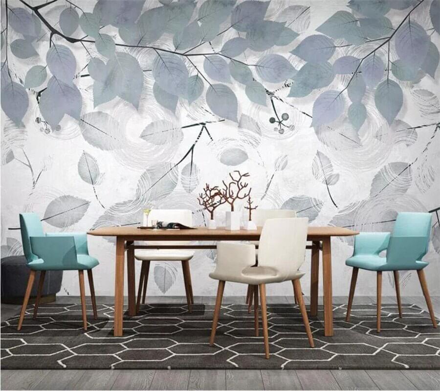 MinimalisticDecor.com-Leafy Elegance Minimalist Dining Room Wall Mural