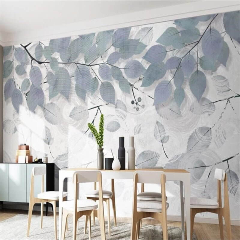 MinimalisticDecor.com-Leafy Elegance Minimalist Dining Room Wall Mural
