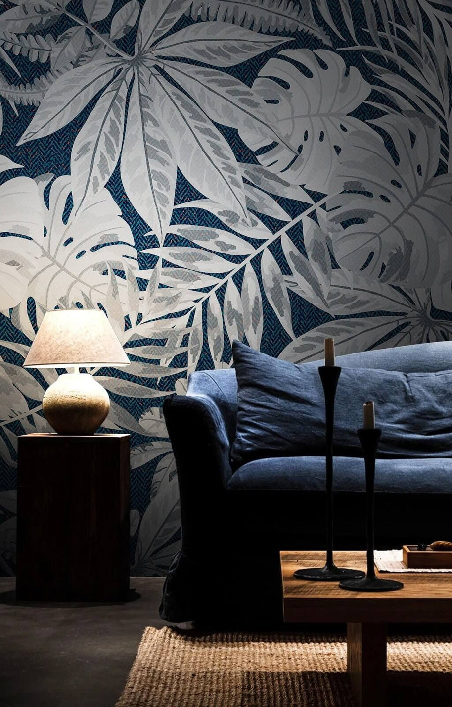 MinimalisticDecor.com-Leaves are Blue Wallpaper Mural