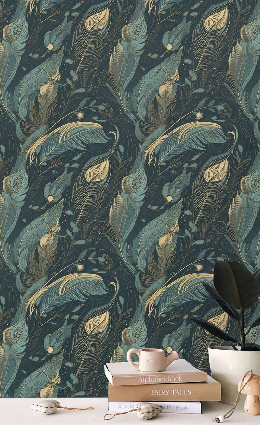 MinimalisticDecor.com-Leaves in Green Wallpaper Mural