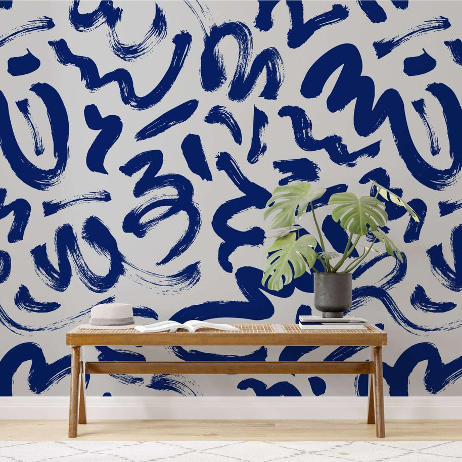 MinimalisticDecor.com-Let's Brush it Blue - Living Room Wallpaper Mural
