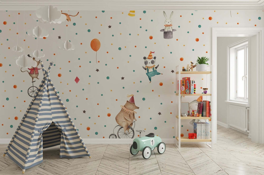 MinimalisticDecor.com-Lets Party Animals - Kids Room Wallpaper Mural -