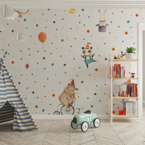 MinimalisticDecor.com-Lets Party Animals - Kids Room Wallpaper Mural -