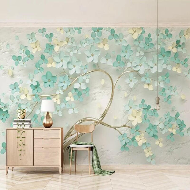 MinimalisticDecor.com-Liven Up Your Living Room with Flowers on Tree Wallpaper
