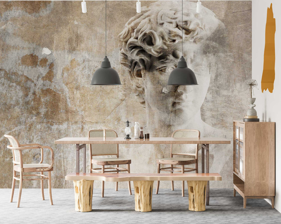 MinimalisticDecor.com-Living Room Wallpaper Mural: Ancient Statue Theme