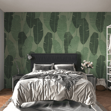 MinimalisticDecor.com-Long Green Leaves Pattern Wallpaper Murals