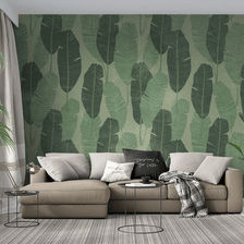 MinimalisticDecor.com-Long Green Leaves Pattern Wallpaper Murals
