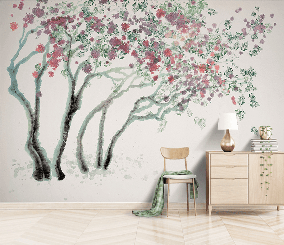 MinimalisticDecor.com-Magnolia Traditional Design: Tree Art Wallpaper Mural