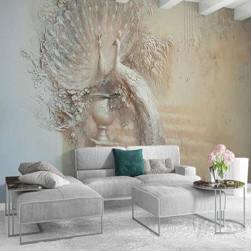 MinimalisticDecor.com-Majestic Peacock 3D Relief Wallpaper