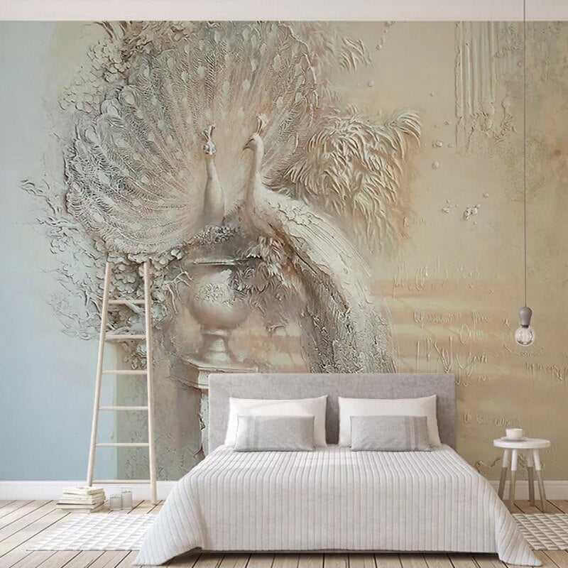 MinimalisticDecor.com-Majestic Peacock 3D Relief Wallpaper