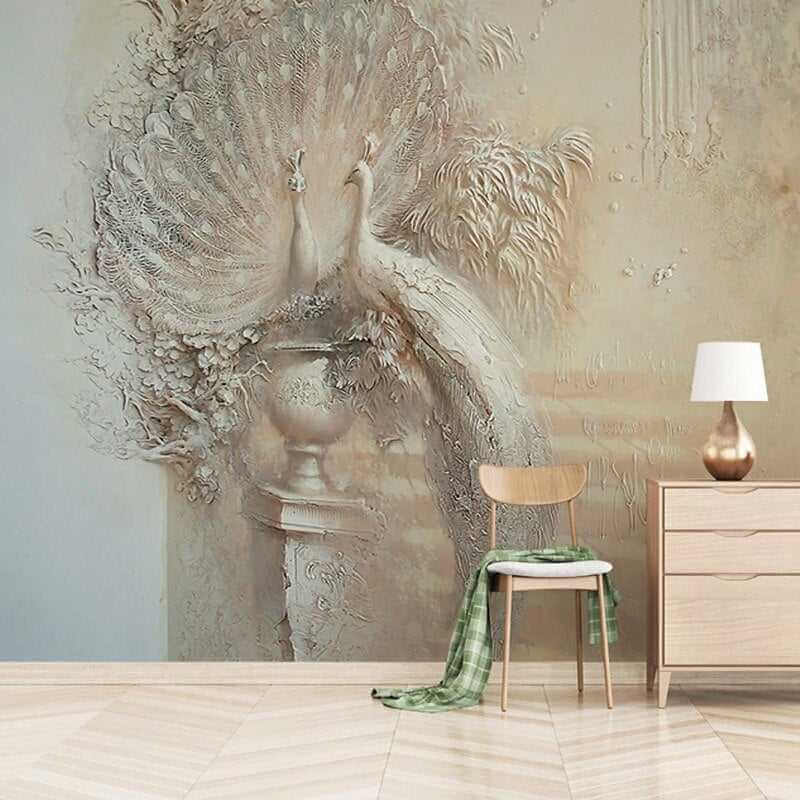 MinimalisticDecor.com-Majestic Peacock 3D Relief Wallpaper