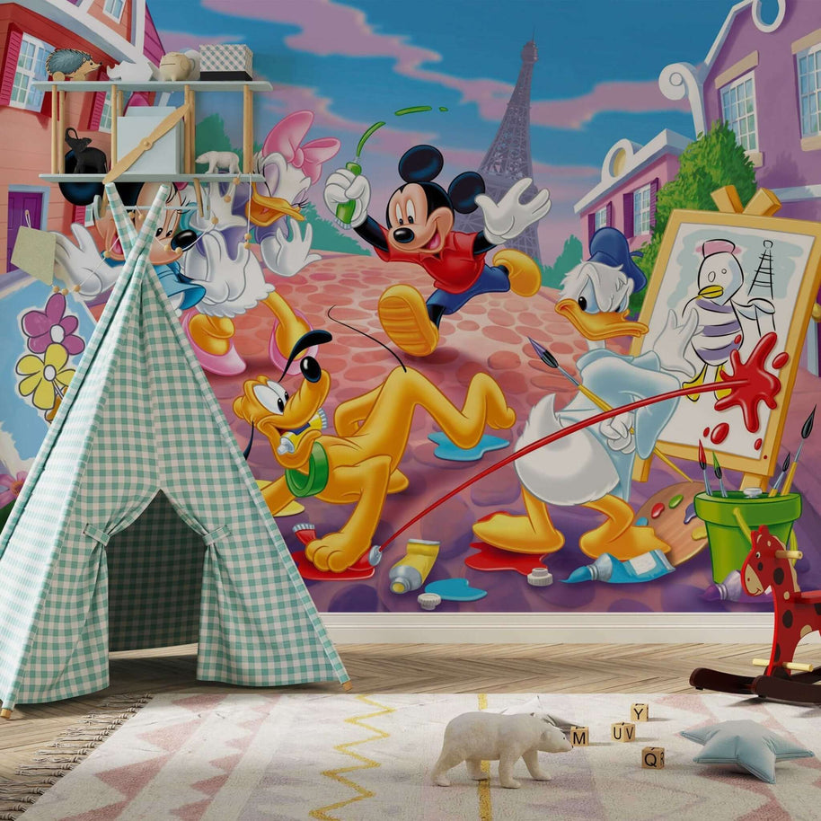 MinimalisticDecor.com-Mickey & Minnie in the House Kids room Wallpaper