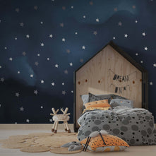 MinimalisticDecor.com-Midnight Blue Stars - Kids Room Wallpaper Mural