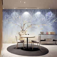 MinimalisticDecor.com-Midnight Reindeer Tree Trunks Wallpaper Mural