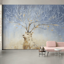 MinimalisticDecor.com-Midnight Reindeer Tree Trunks Wallpaper Mural