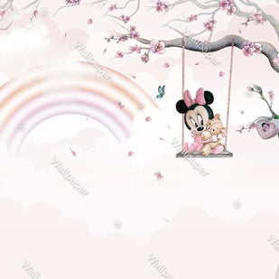 MinimalisticDecor.com-Minnie on Swing - Girls Nursery Wallpaper Mural
