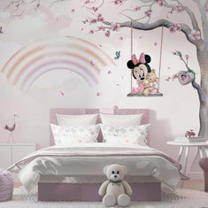 MinimalisticDecor.com-Minnie on Swing - Girls Nursery Wallpaper Mural