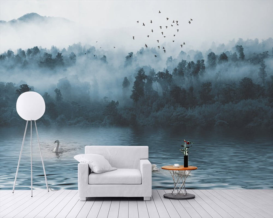MinimalisticDecor.com-Misty Lake Reflections Wallpaper