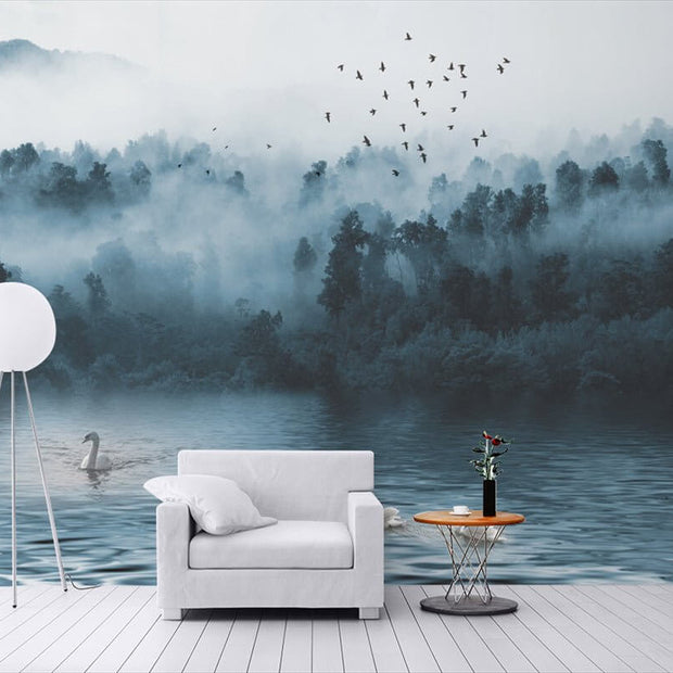 MinimalisticDecor.com-Misty Lake Reflections Wallpaper