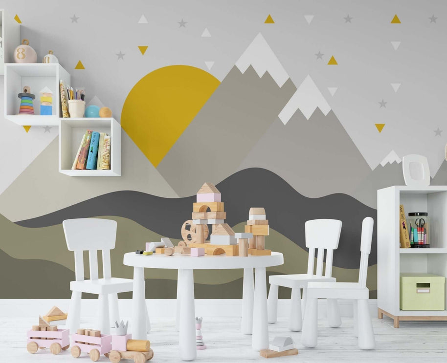 MinimalisticDecor.com-Mountain Peaks Snow: Kids Room Wallpaper Mural