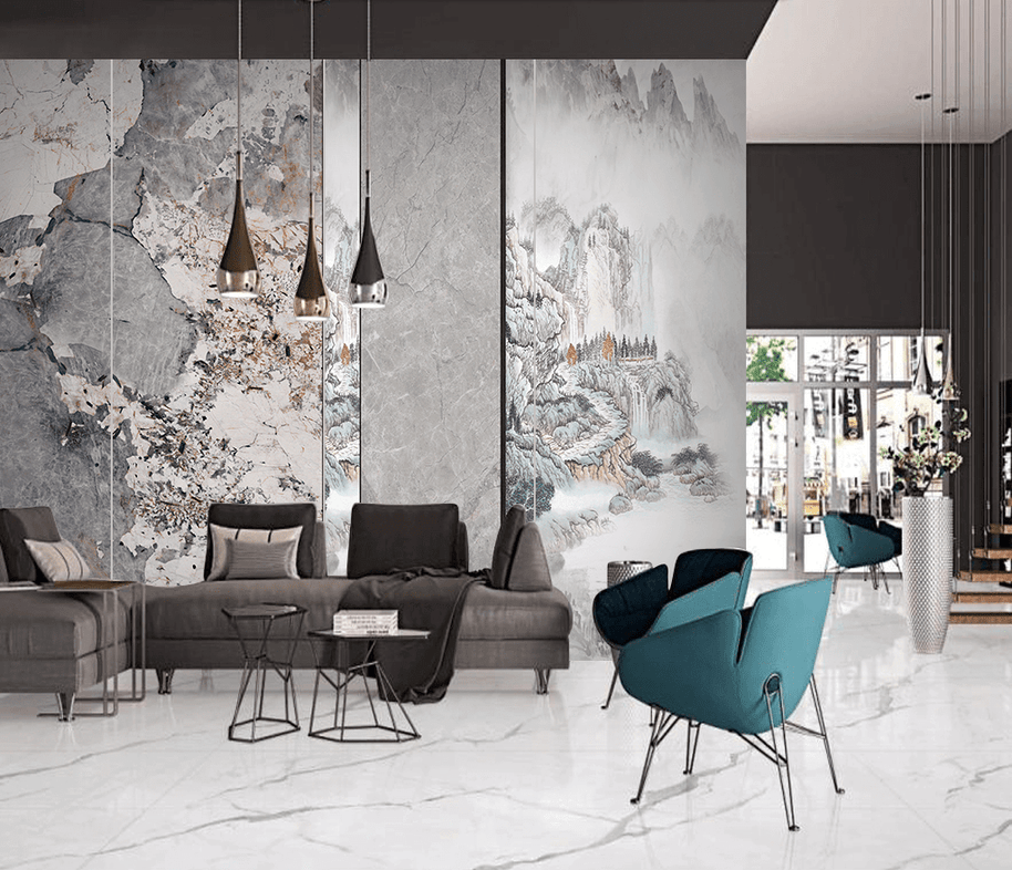 MinimalisticDecor.com-Mountain Scenery: Marble Wallpaper Murals