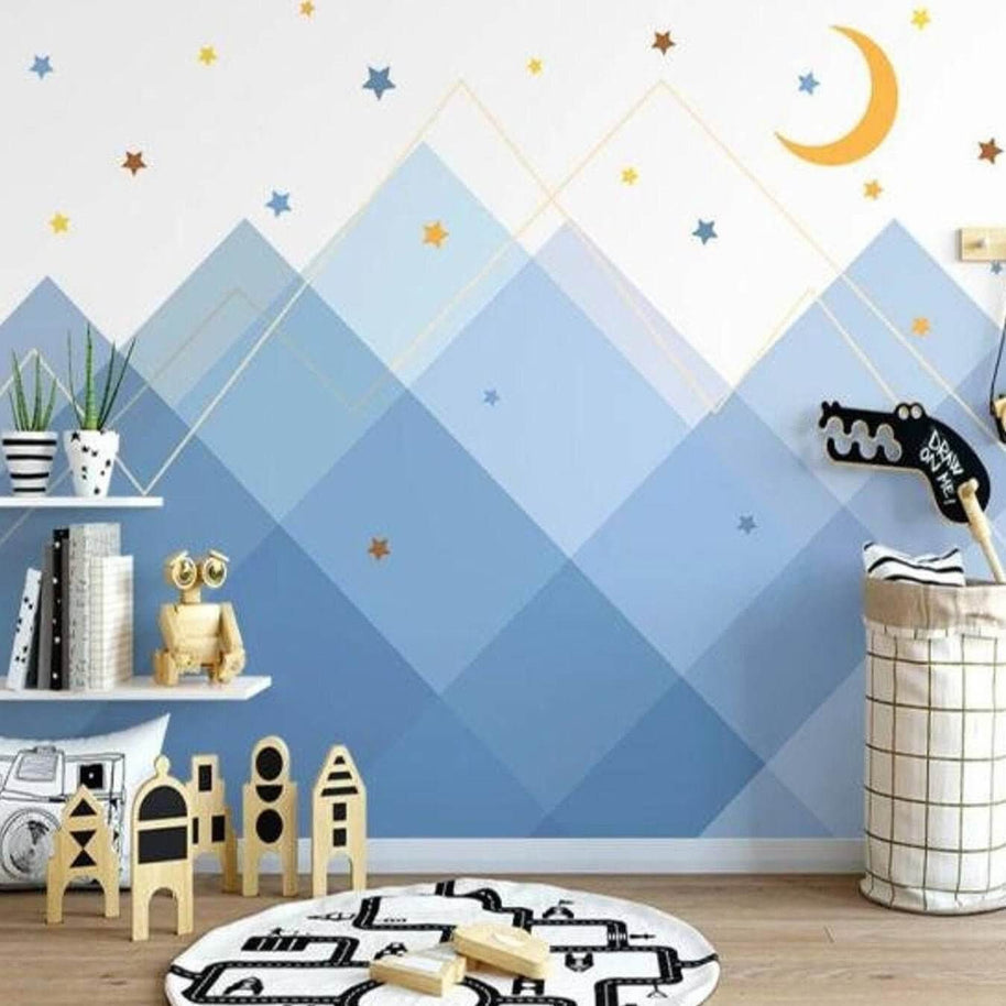 MinimalisticDecor.com-Mountain Stars Moon Landscape Wallpaper