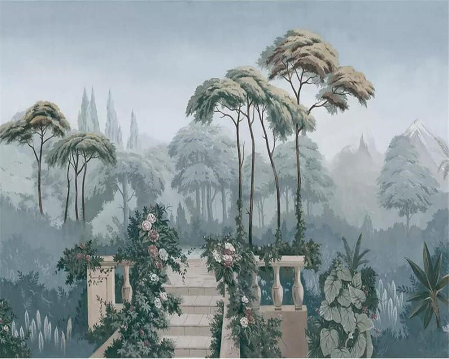 MinimalisticDecor.com-Nature-Inspired Garden Stairway Wallpaper