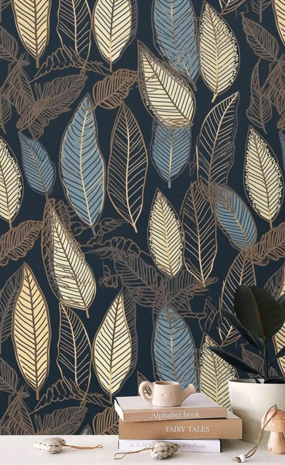 MinimalisticDecor.com-Night time Leaves Wallpaper Mural