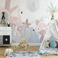 MinimalisticDecor.com-Nordic Abstract Plant Flamingo Wallpaper for Home Wall Decor