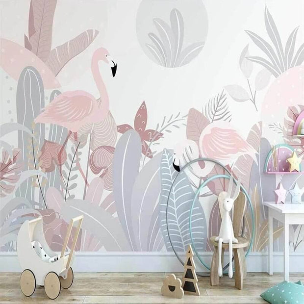 MinimalisticDecor.com-Nordic Abstract Plant Flamingo Wallpaper for Home Wall Decor