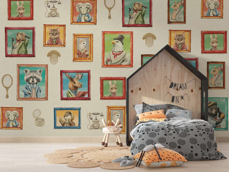 MinimalisticDecor.com-Nordic Animals Art Gallery - Kids Room Wallpaper Mural