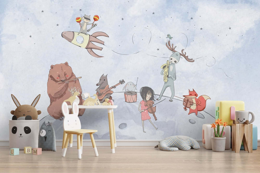 MinimalisticDecor.com-Nordic Animals Party - Kids Room Wallpaper Mural