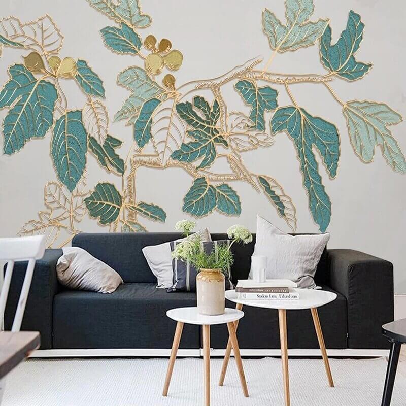 MinimalisticDecor.com-Nordic Golden Embossed Line Leaf Wallpaper for Home Wall Decor