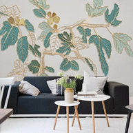 MinimalisticDecor.com-Nordic Golden Embossed Line Leaf Wallpaper for Home Wall Decor
