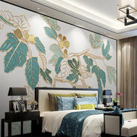 MinimalisticDecor.com-Nordic Golden Embossed Line Leaf Wallpaper for Home Wall Decor