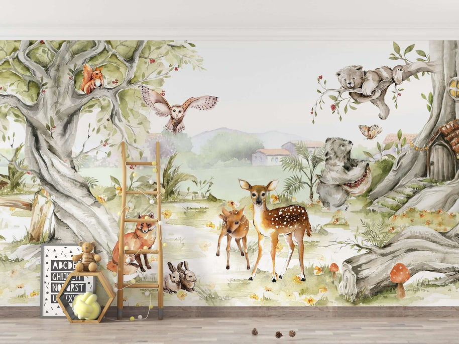 MinimalisticDecor.com-Nordic Jungle Animals - Kids Room Wallpaper Mural