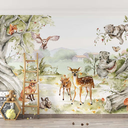 MinimalisticDecor.com-Nordic Jungle Animals - Kids Room Wallpaper Mural