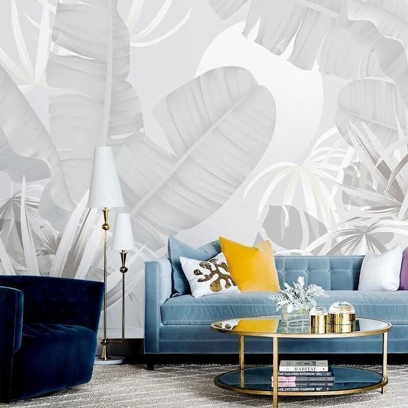 MinimalisticDecor.com-Nordic Tropical Leaves Palm Leaves Wallpaper Mural