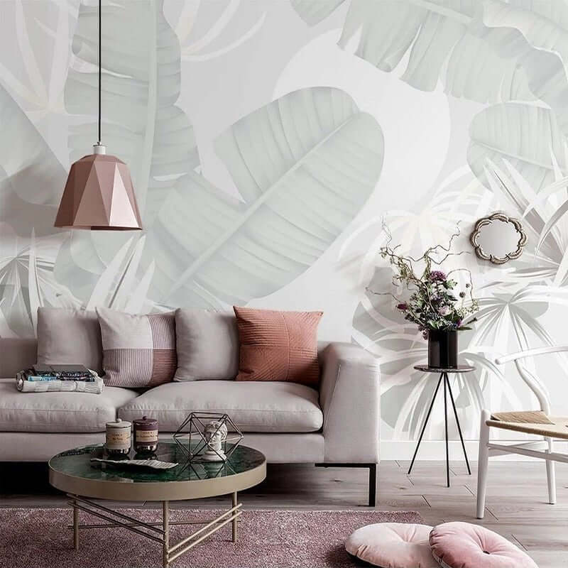MinimalisticDecor.com-Nordic Tropical Leaves Palm Leaves Wallpaper Mural