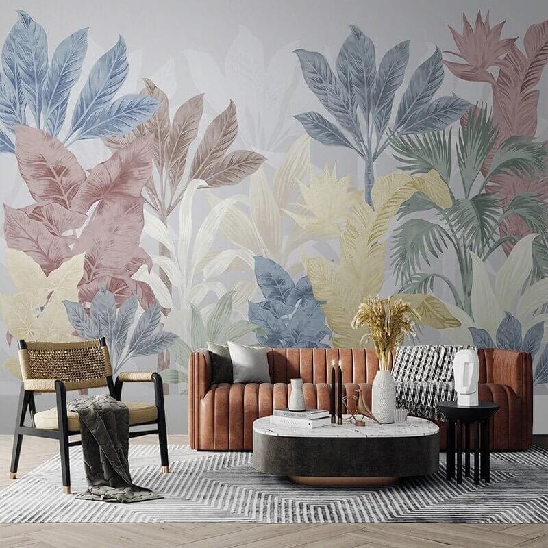 MinimalisticDecor.com-Nordic Tropical Plants Leaf Wallpaper Mural