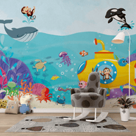 MinimalisticDecor.com-Ocean Creatures Party - Kids Room Wallpaper Mural