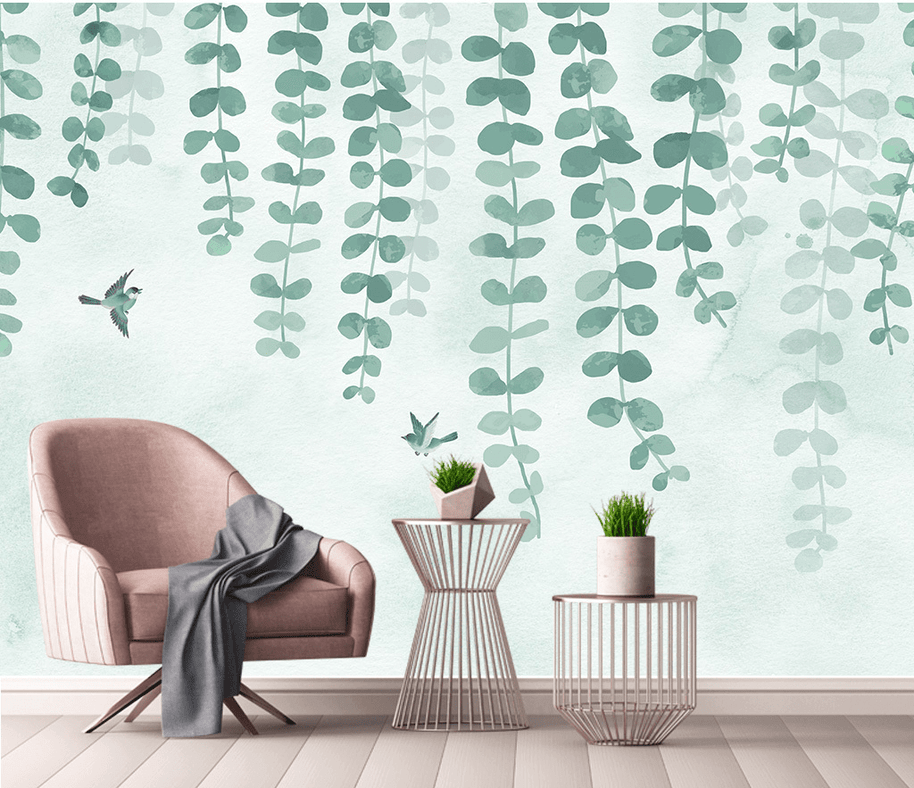 MinimalisticDecor.com-Olive Green Vine Wallpaper Mural: Transform Your Space